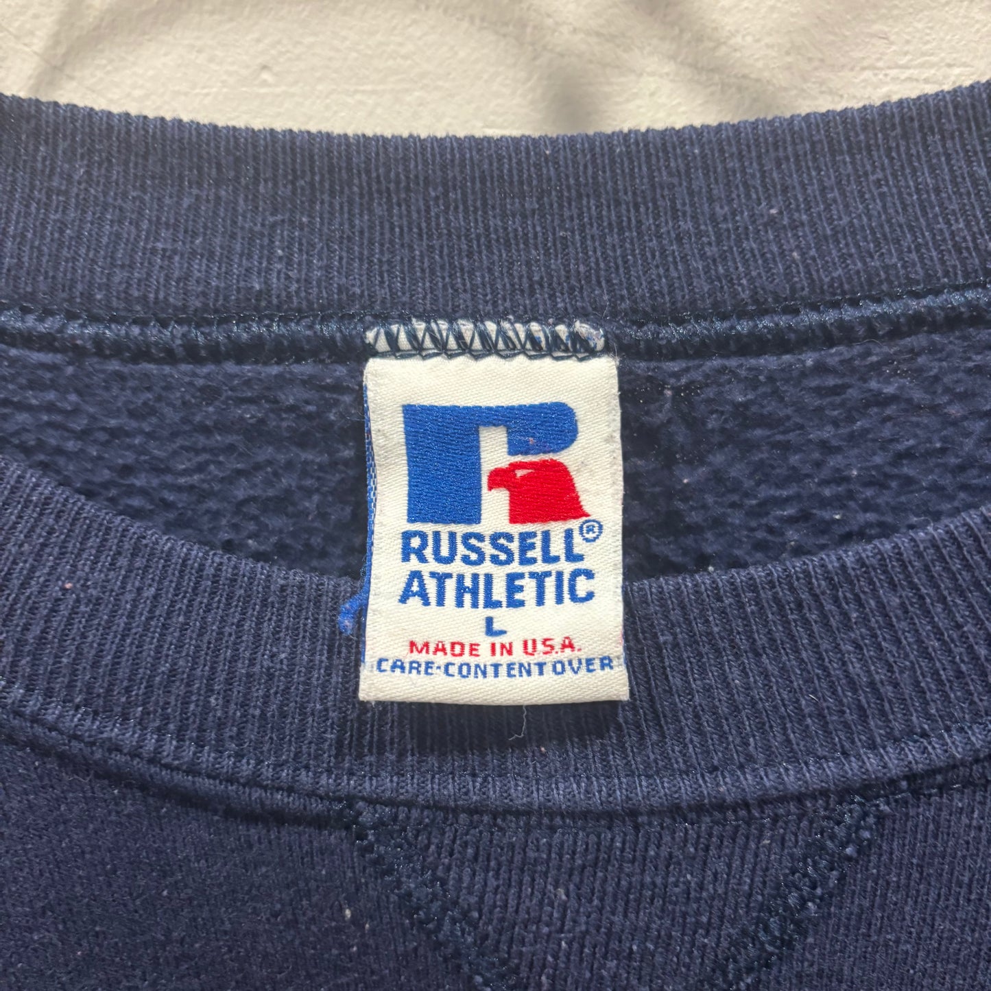 90's Russell Athletic ラッセルアスレティック "Georgia Tech" ジョージア工科大学 カレッジ スウェット 前Vガゼット仕様 ネイビー(L)/B4137R-SO