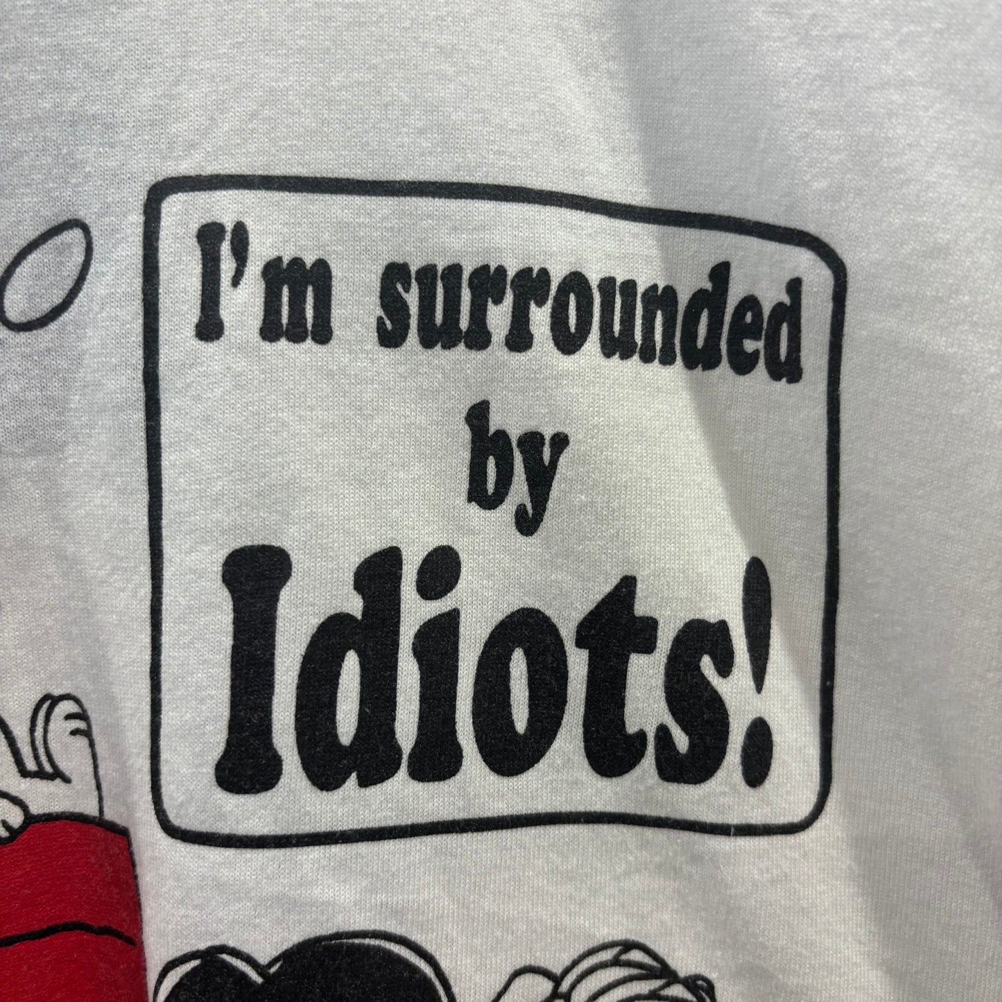 90's スヌーピー&フレンズ "I'm surrounded by Idiots!" キャラクターTシャツ 白 (XL)/C0857T-SO