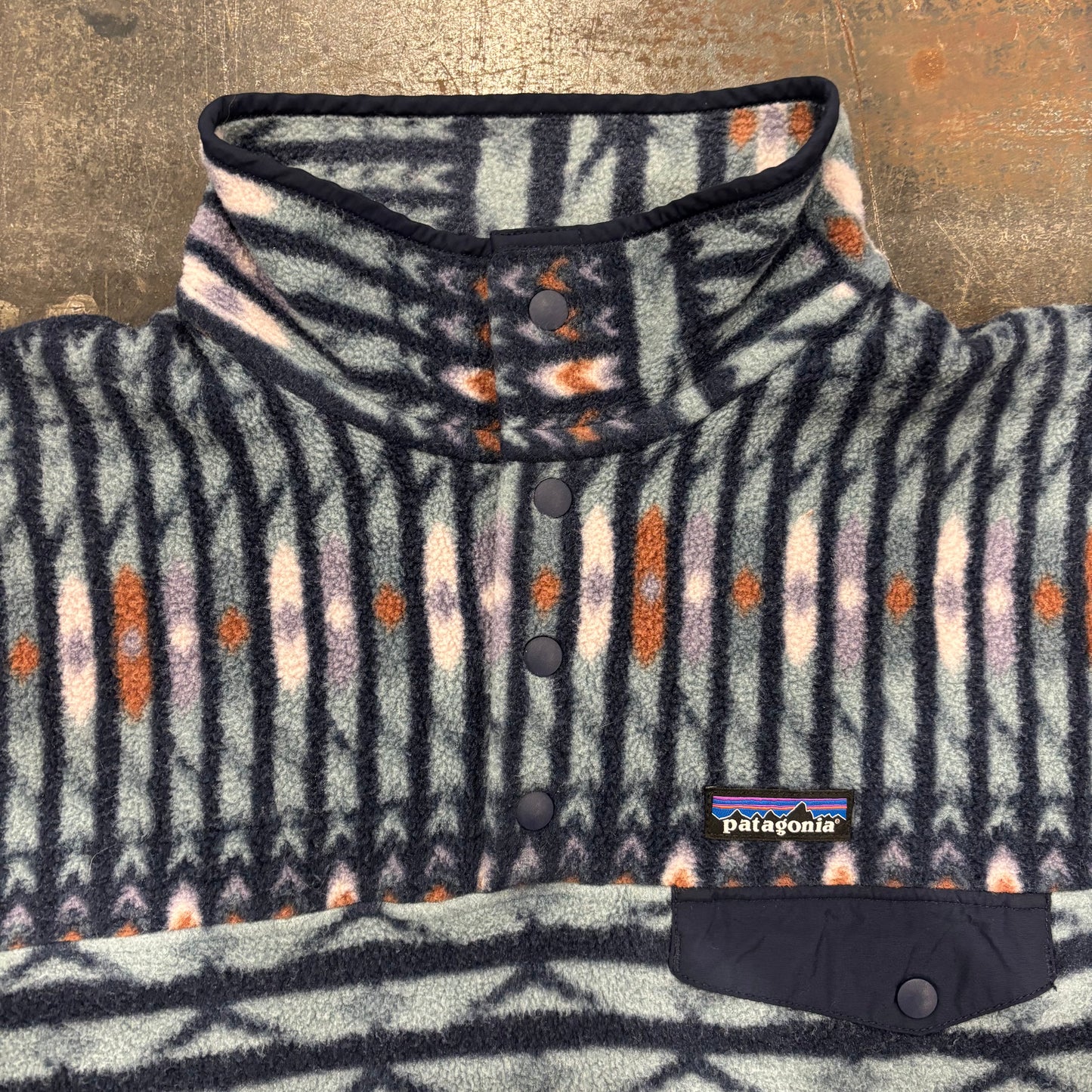 Patagonia パタゴニア スナップT ネイティブ柄 フリース ブルーグレー M /A8898F-SO