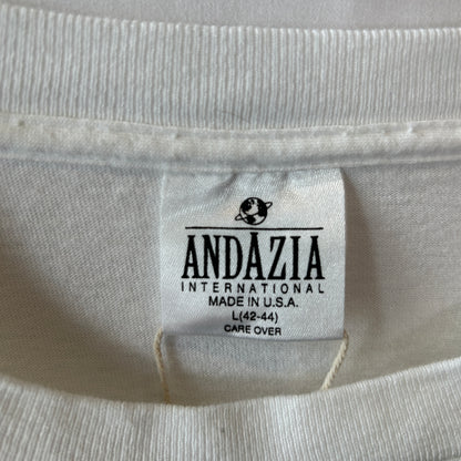 90's M.C.Escher エッシャー アートマルチプリントTシャツ ホワイト ANDAZIA (L)/C1067T-SO