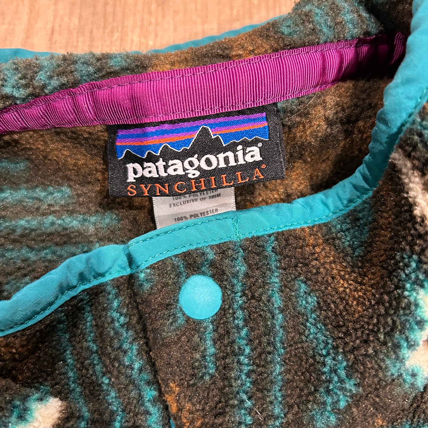 00's Patagonia パタゴニア スナップT 総柄フリース ブラウン(L)A8757F-SO