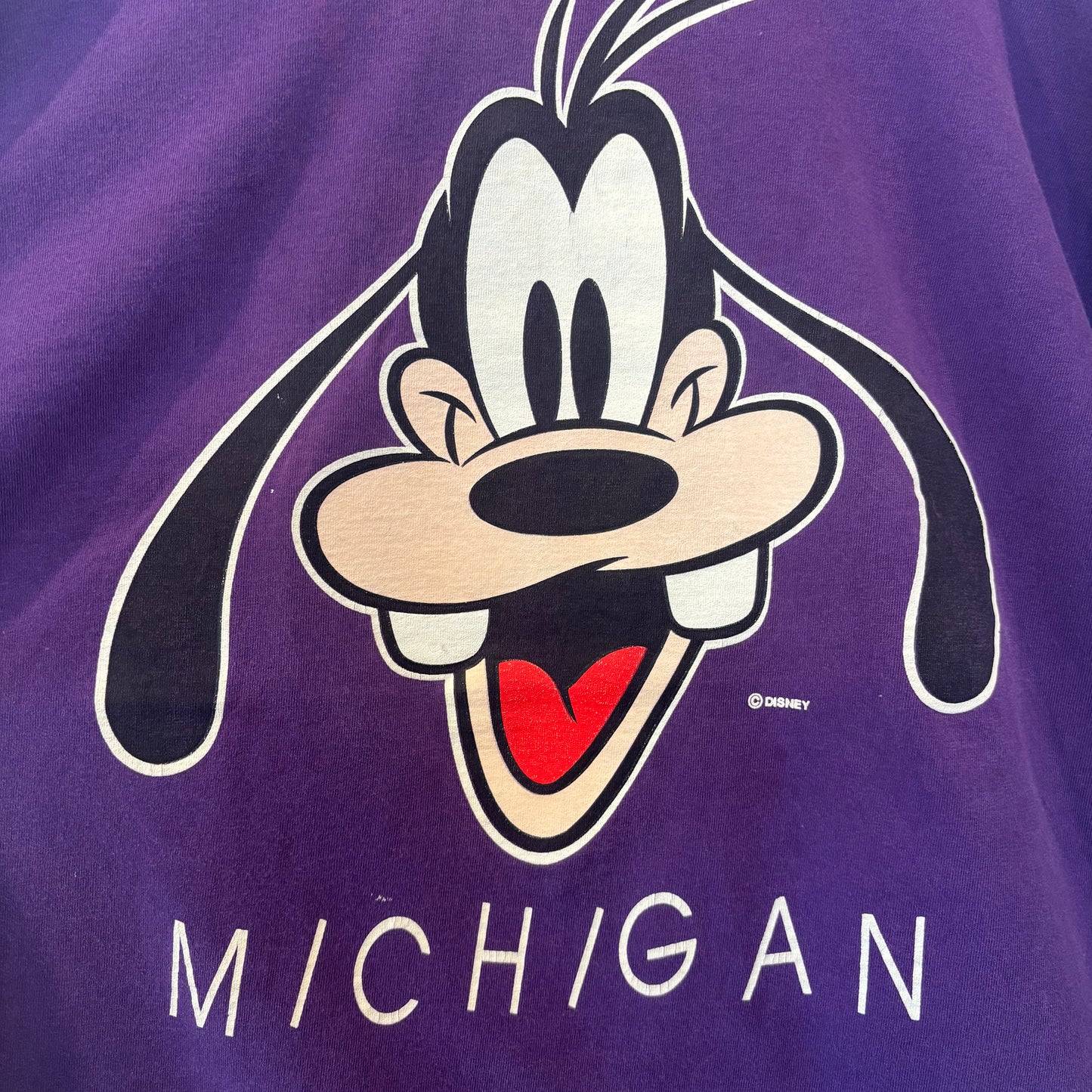 90's Disney Goofy "MICHIGAN" キャラクターTシャツ パープル (L)/B1977T-SO