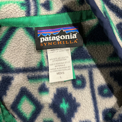 00's Patagonia パタゴニア スナップT 幾何学 総柄フリース グレー(L)/B3118F-SO