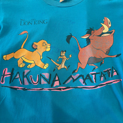 90's Disney Lion King "HAKUNA MATATA" キャラクターTシャツ ターコイズブルー (L)/A6758T-SO
