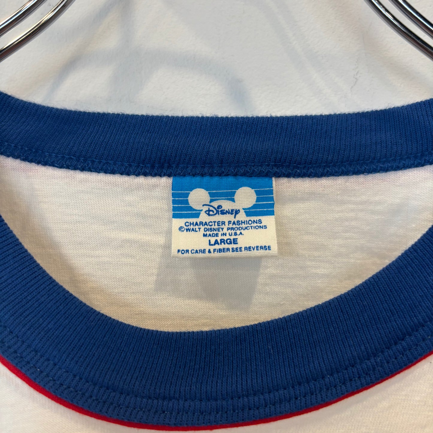 80's Disney World 15周年記念 ミッキー キャラクター リンガーTシャツ 白 (L)/A7625T-SO