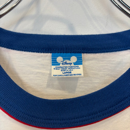 80's Disney World 15周年記念 ミッキー キャラクター リンガーTシャツ 白 (L)/A7625T-SO
