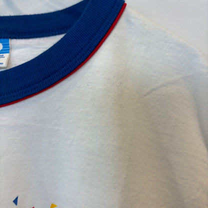 80's Disney World 15周年記念 ミッキー キャラクター リンガーTシャツ 白 (L)/A7625T-SO