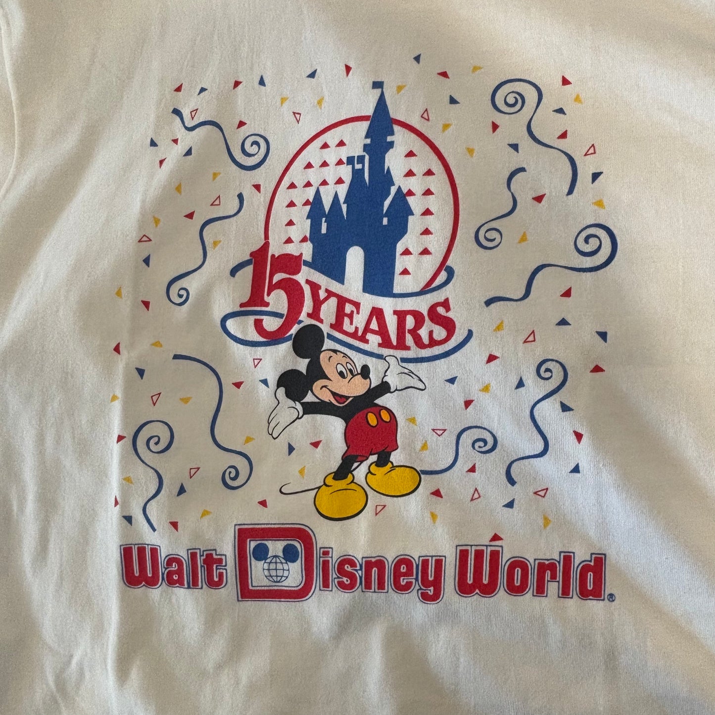 80's Disney World 15周年記念 ミッキー キャラクター リンガーTシャツ 白 (L)/A7625T-SO