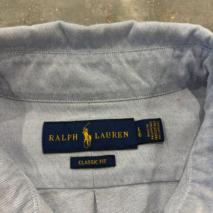 00's Ralph Lauren ラルフローレン ポロベア刺繍 ボタンダウンシャツ 水色 (L) /C1430SH-SO