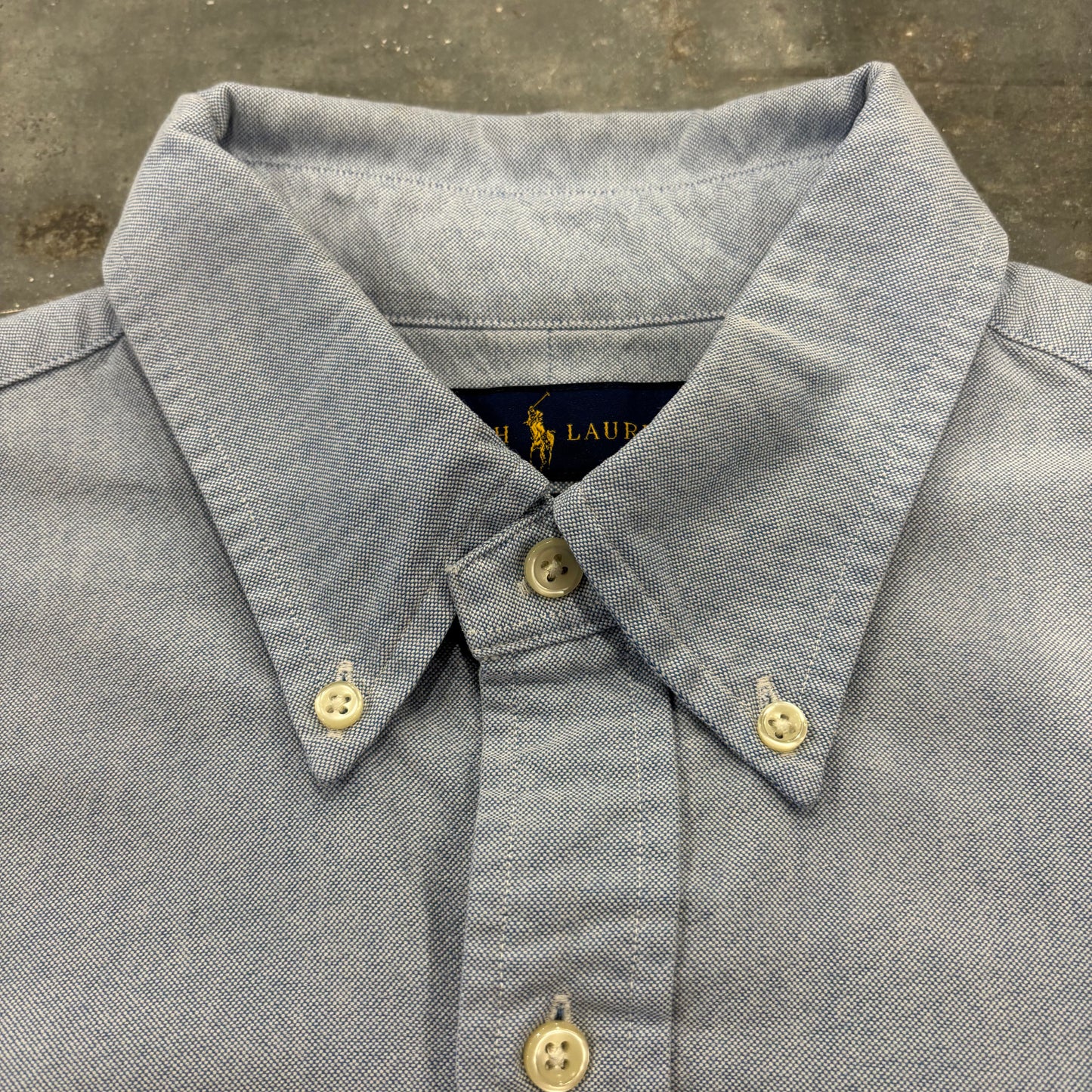 00's Ralph Lauren ラルフローレン ポロベア刺繍 ボタンダウンシャツ 水色 (L) /C1430SH-SO