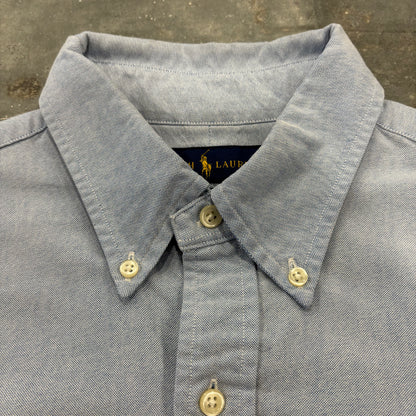 00's Ralph Lauren ラルフローレン ポロベア刺繍 ボタンダウンシャツ 水色 (L) /C1430SH-SO