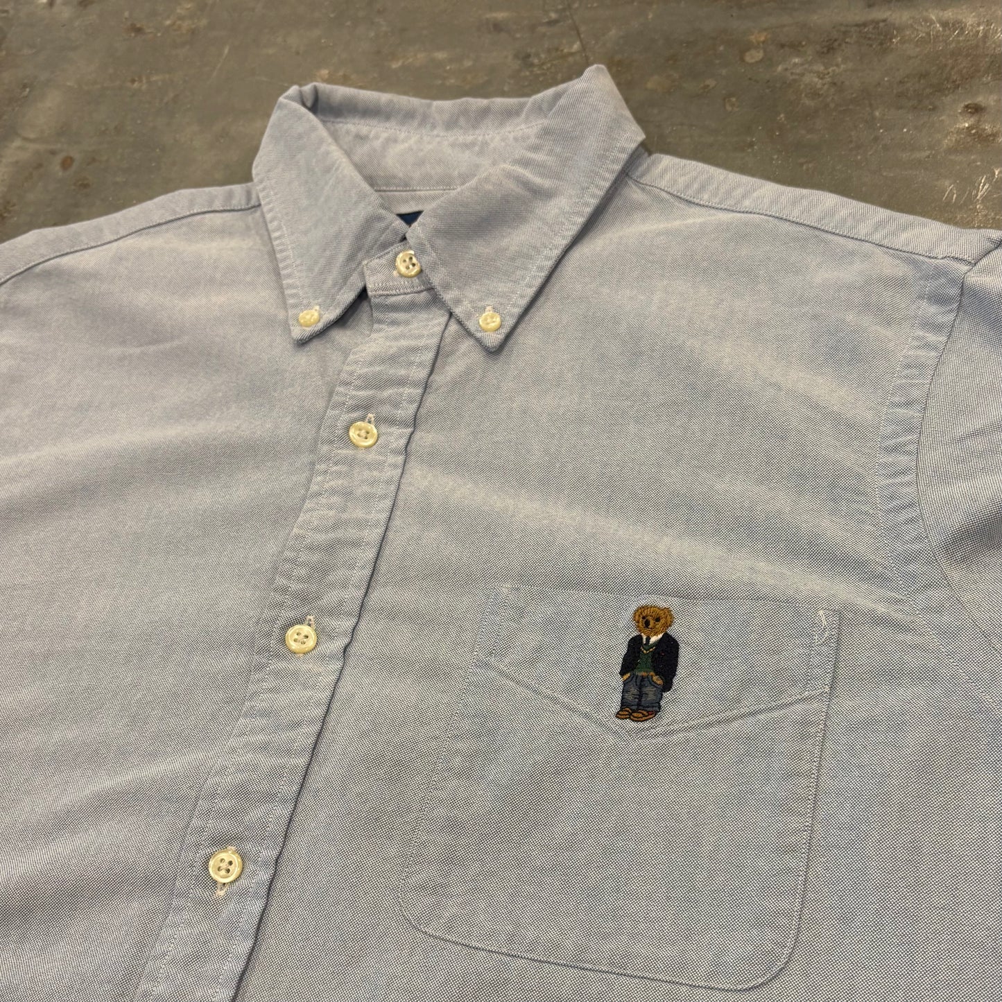 00's Ralph Lauren ラルフローレン ポロベア刺繍 ボタンダウンシャツ 水色 (L) /C1430SH-SO