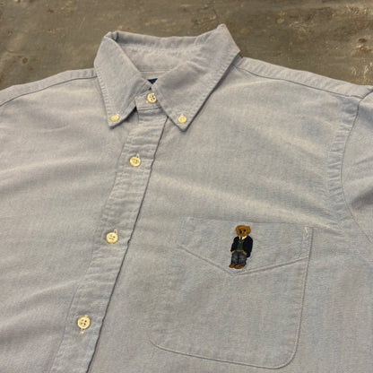 00's Ralph Lauren ラルフローレン ポロベア刺繍 ボタンダウンシャツ 水色 (L) /C1430SH-SO