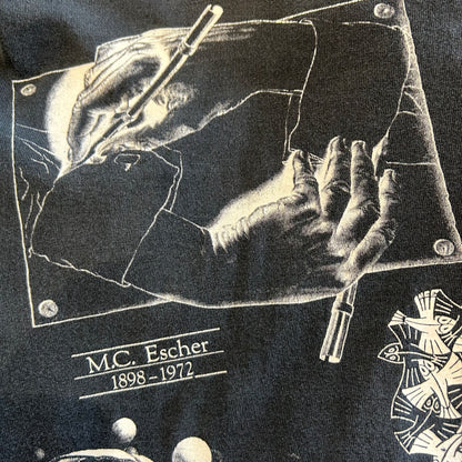 90's M.C.Escher エッシャー アートマルチプリントTシャツ ANDZIA 黒(L)/A7184T-SO