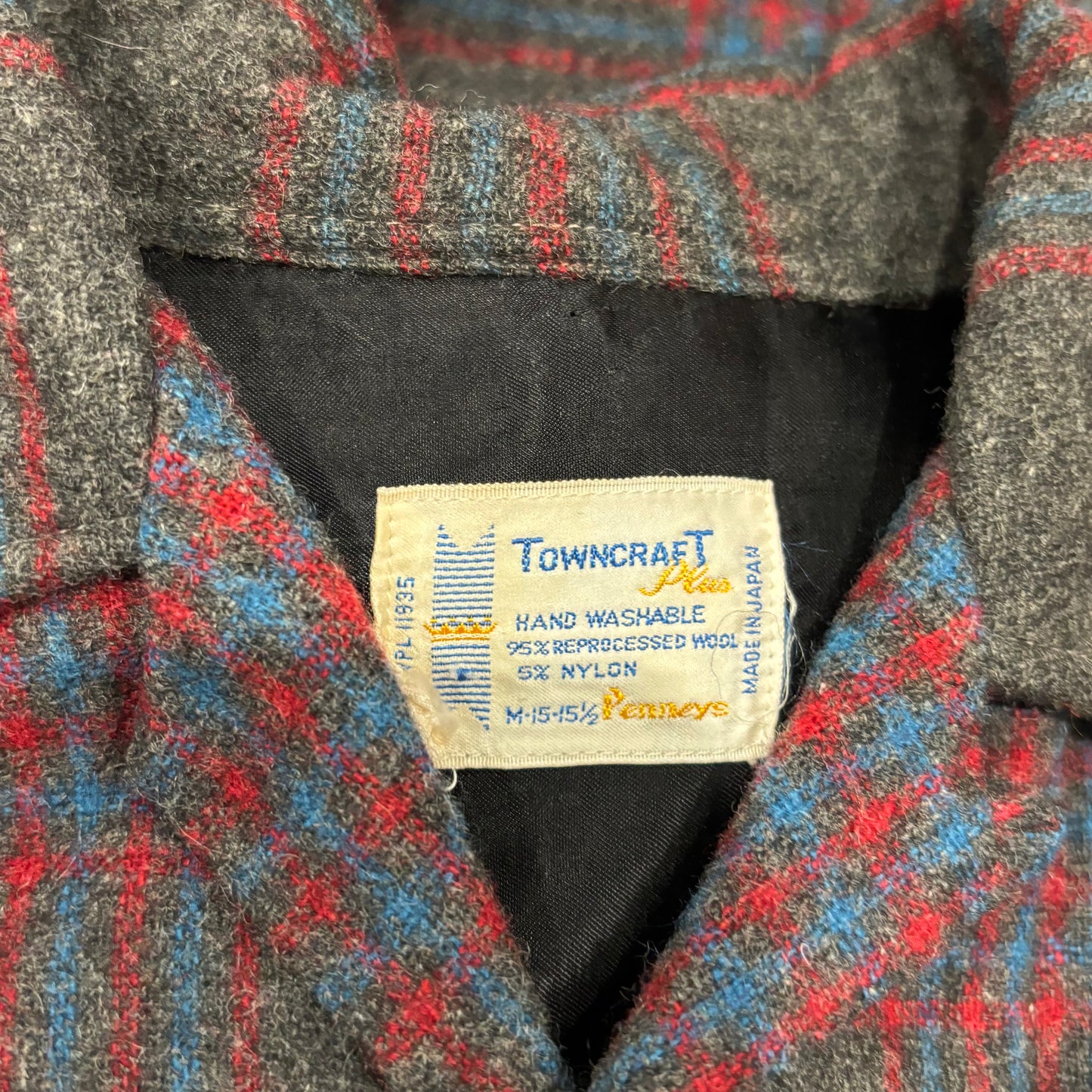 60's Towncraft ウールチェックシャツ 黒赤青 (M)/A8293S-SO