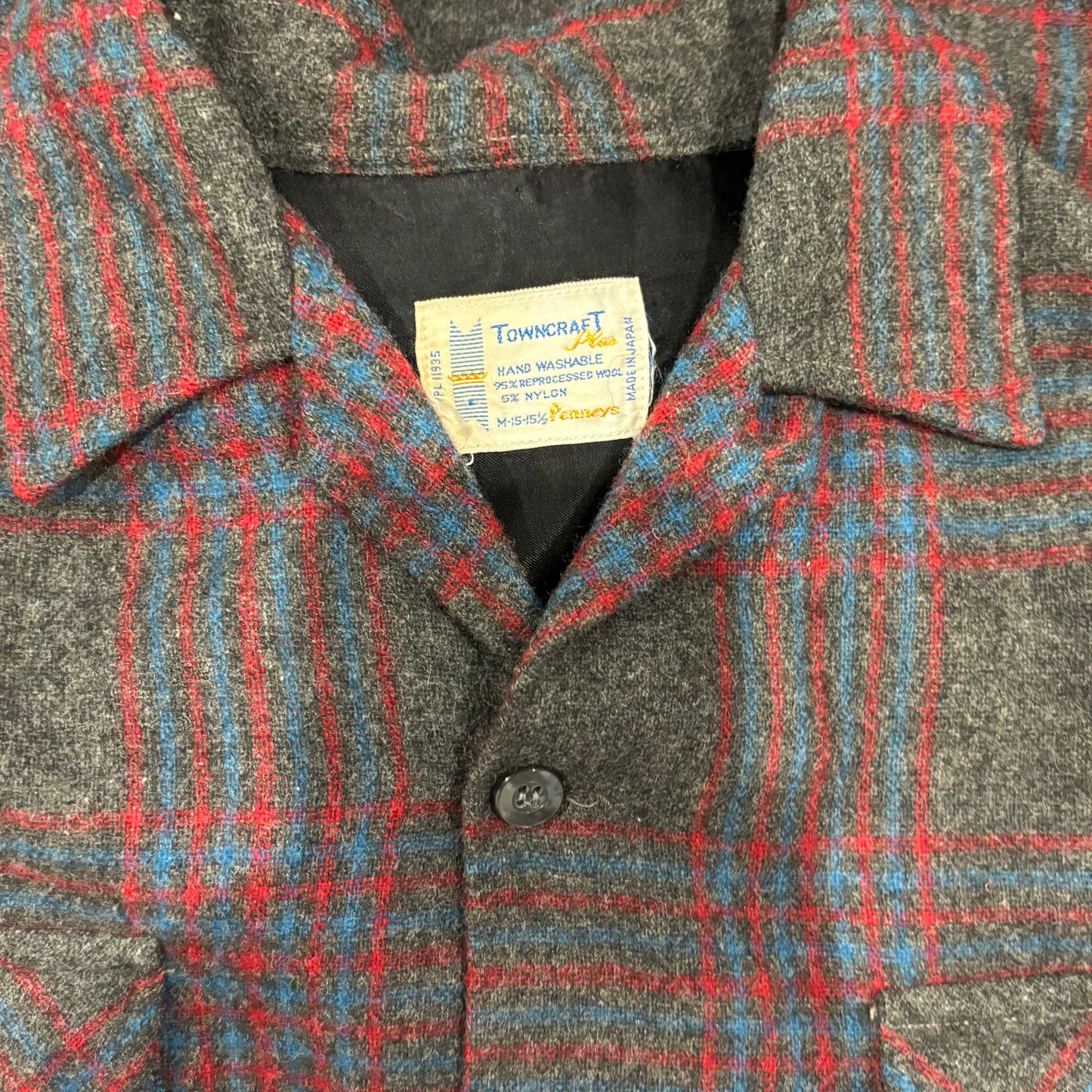 60's Towncraft ウールチェックシャツ 黒赤青 (M)/A8293S-SO