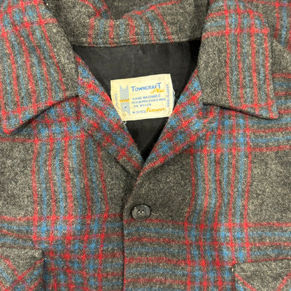 60's Towncraft ウールチェックシャツ 黒赤青 (M)/A8293S-SO