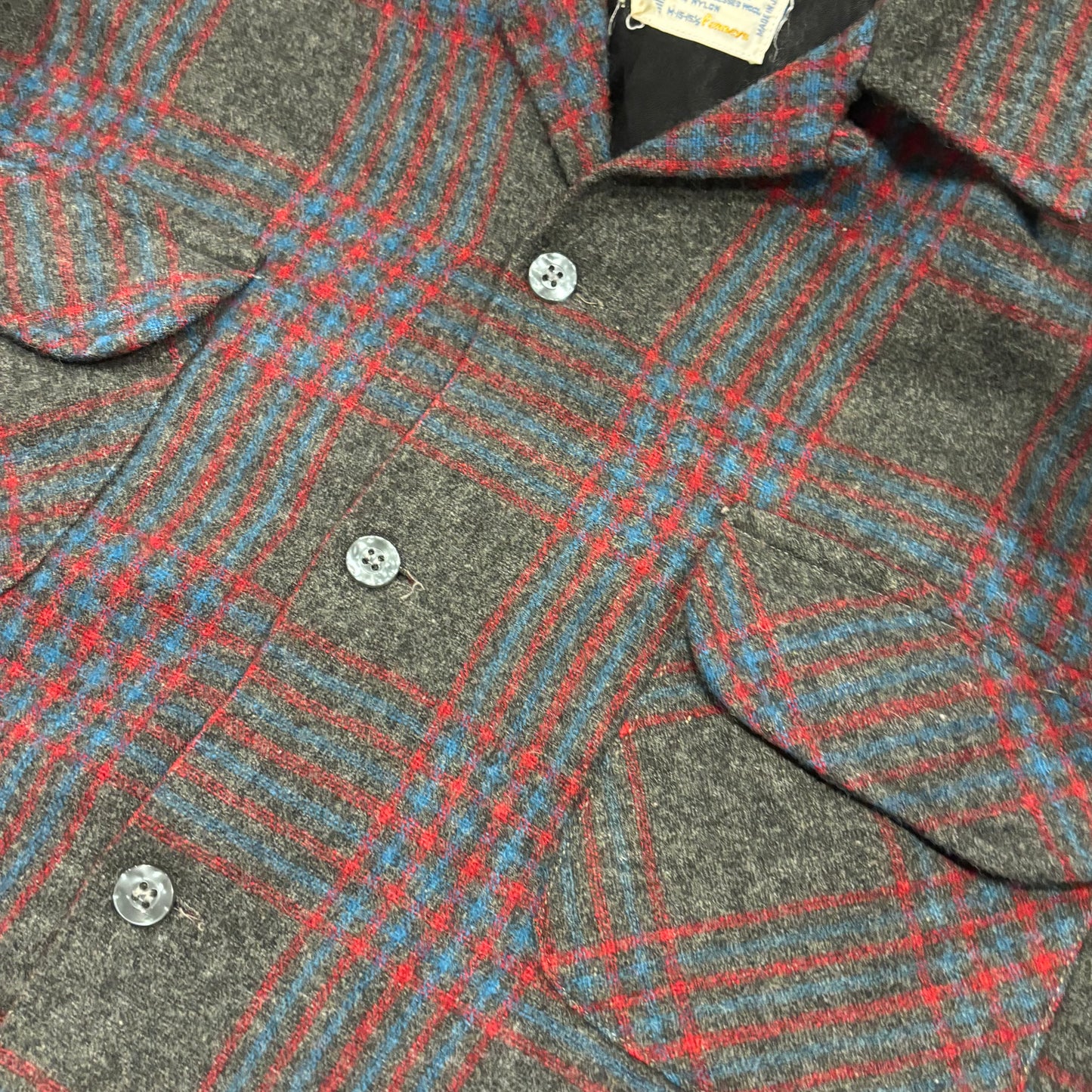 60's Towncraft ウールチェックシャツ 黒赤青 (M)/A8293S-SO