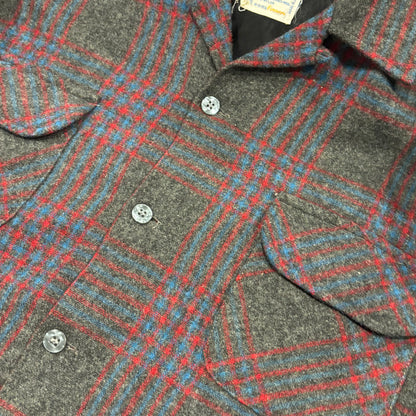 60's Towncraft ウールチェックシャツ 黒赤青 (M)/A8293S-SO