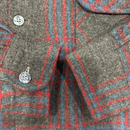 60's Towncraft ウールチェックシャツ 黒赤青 (M)/A8293S-SO
