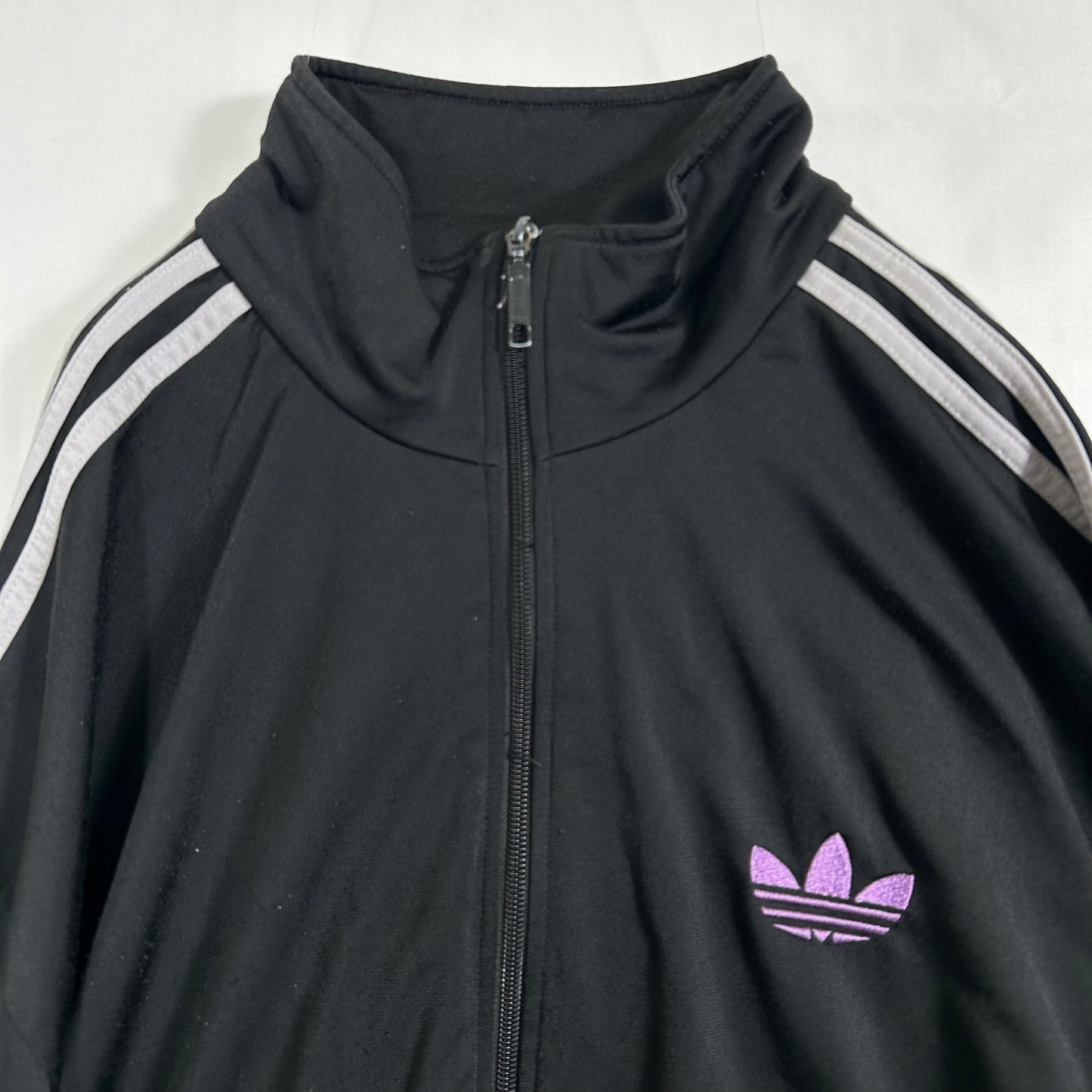 00's adidas トラックジャケット 黒白ライン 紫ロゴ (XL)/A2437J-SO