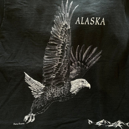 90's ALASKA イーグル巻きプリントTシャツ 黒(M)/A7185T-SO