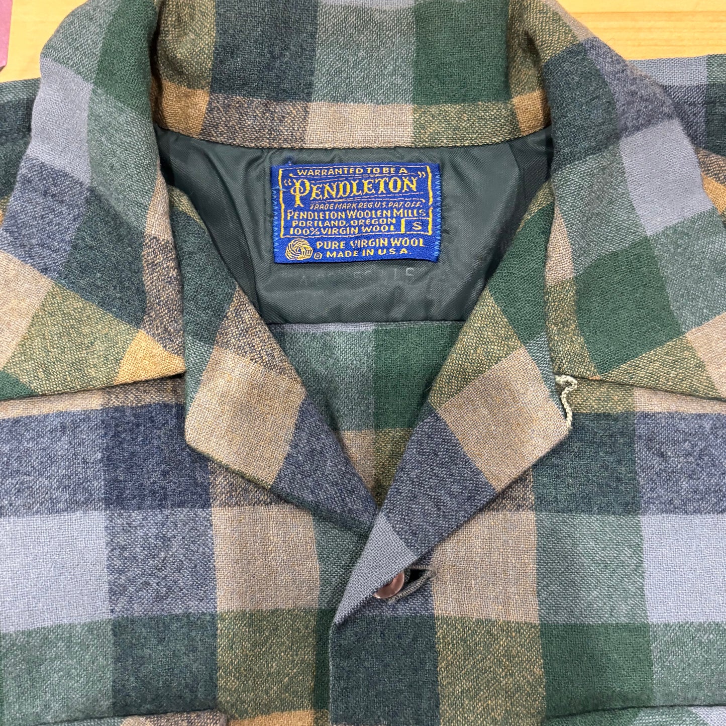 70's Pendleton ボードシャツ チェック 緑青灰 (S)/A8722S-SO