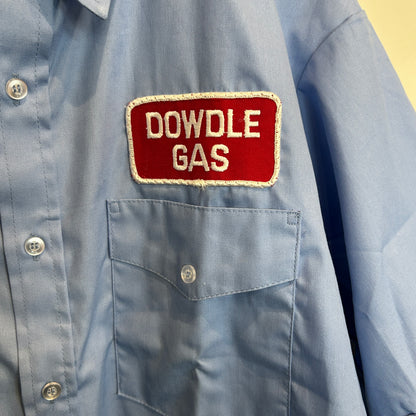 70's Uniteg AL Dowdle Gas ワーク 半袖シャツ 青 (L)/C1189S-SO