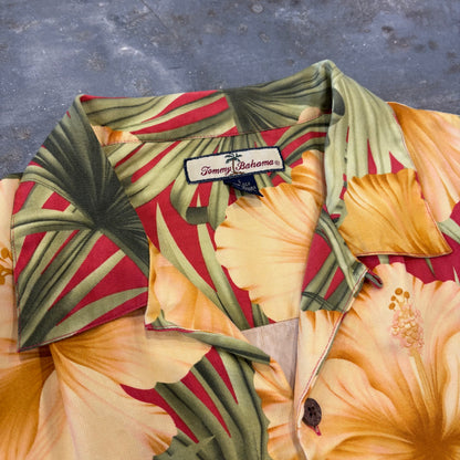 Tommy Bahama 花柄 シルク オープンカラー アロハシャツ 黄色 (L)/B3681SH-SO