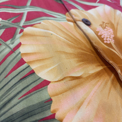 Tommy Bahama 花柄 シルク オープンカラー アロハシャツ 黄色 (L)/B3681SH-SO