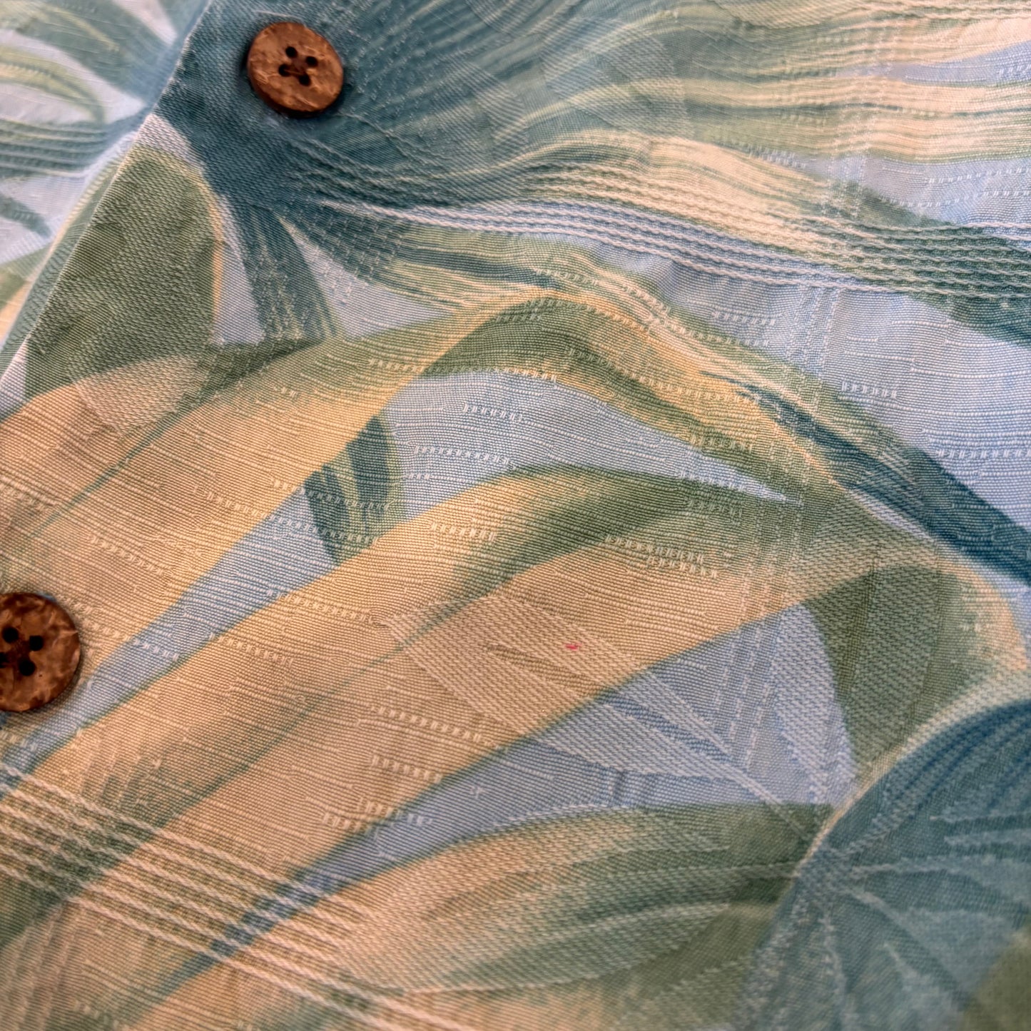 Tommy Bahama ボタニカル柄 シルク オープンカラー アロハシャツ 水色 (L)/B3682SH-SO