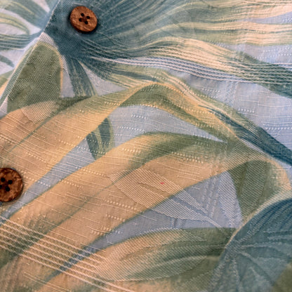 Tommy Bahama ボタニカル柄 シルク オープンカラー アロハシャツ 水色 (L)/B3682SH-SO