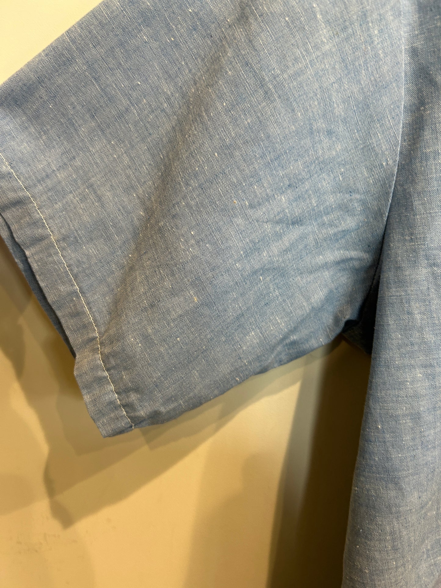 70's DAVID チェーンステッチ デザイン半袖シャツ 青 (サイズ不明)/A7500S-SO