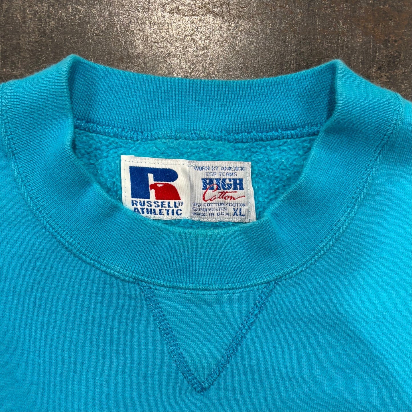 90's  Russell Athletic ラッセル High Cotton 無地スウェット ターコイズブルー (XL) /A8413S-SO