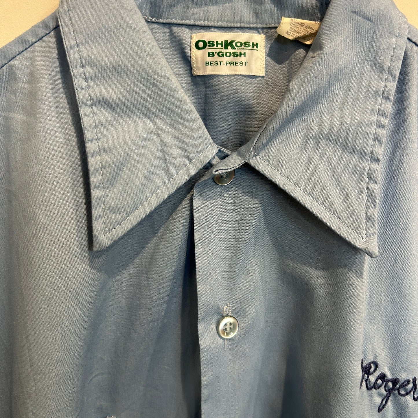 70's OshKosh Roger WIBC ABC s/s ボーリングシャツ 青 (L)/A7436S-SO