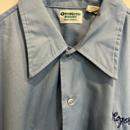 70's OshKosh Roger WIBC ABC s/s ボーリングシャツ 青 (L)/A7436S-SO