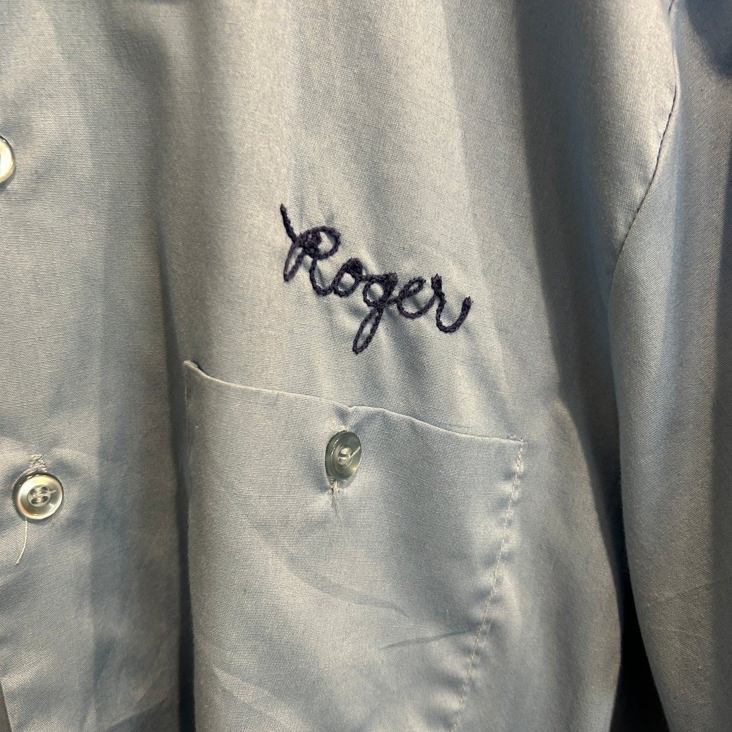 70's OshKosh Roger WIBC ABC s/s ボーリングシャツ 青 (L)/A7436S-SO