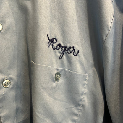 70's OshKosh Roger WIBC ABC s/s ボーリングシャツ 青 (L)/A7436S-SO