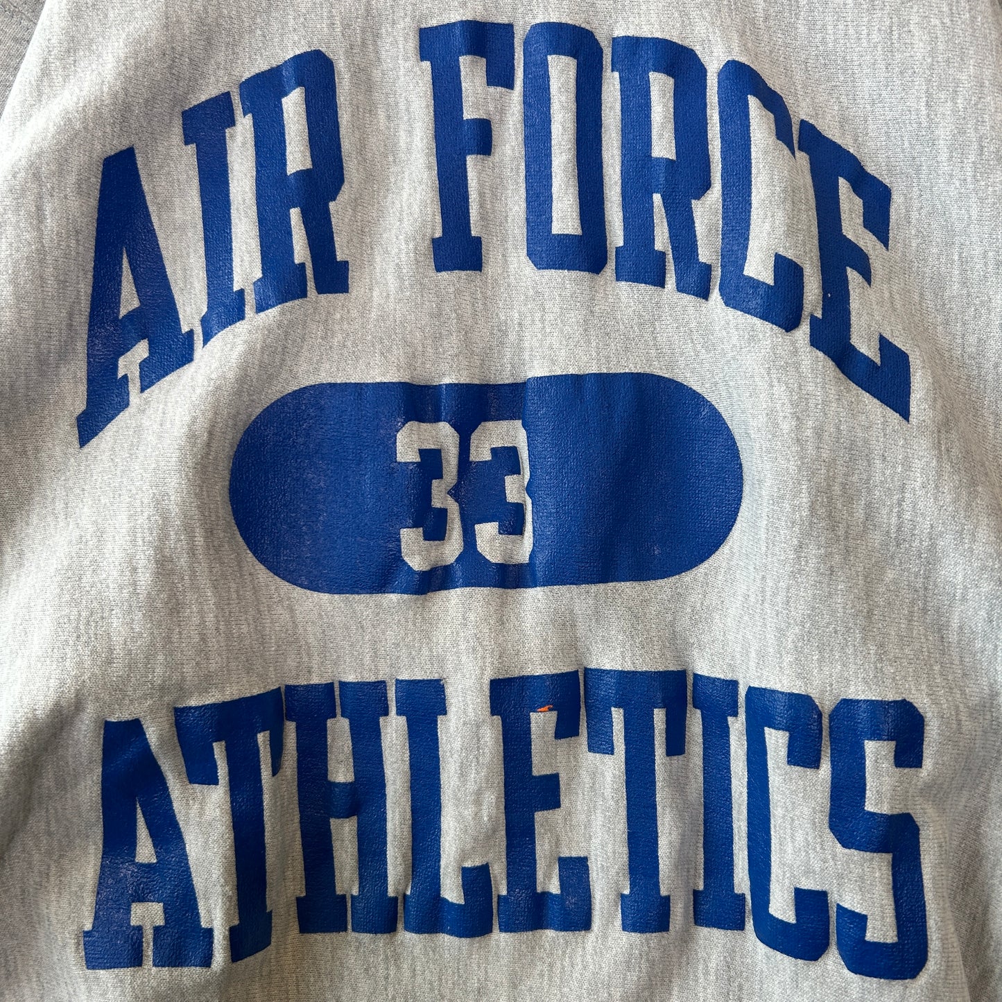 80's Champion リバースウィーブ AIR FORCE ATHLETIC カプセル３段プリント スウェット ミリタリー(XL)/C0268R-SO