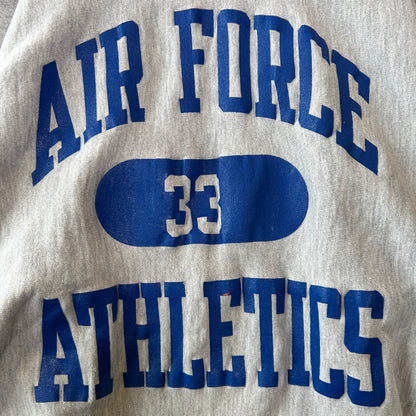80's Champion リバースウィーブ AIR FORCE ATHLETIC カプセル３段プリント スウェット ミリタリー(XL)/C0268R-SO