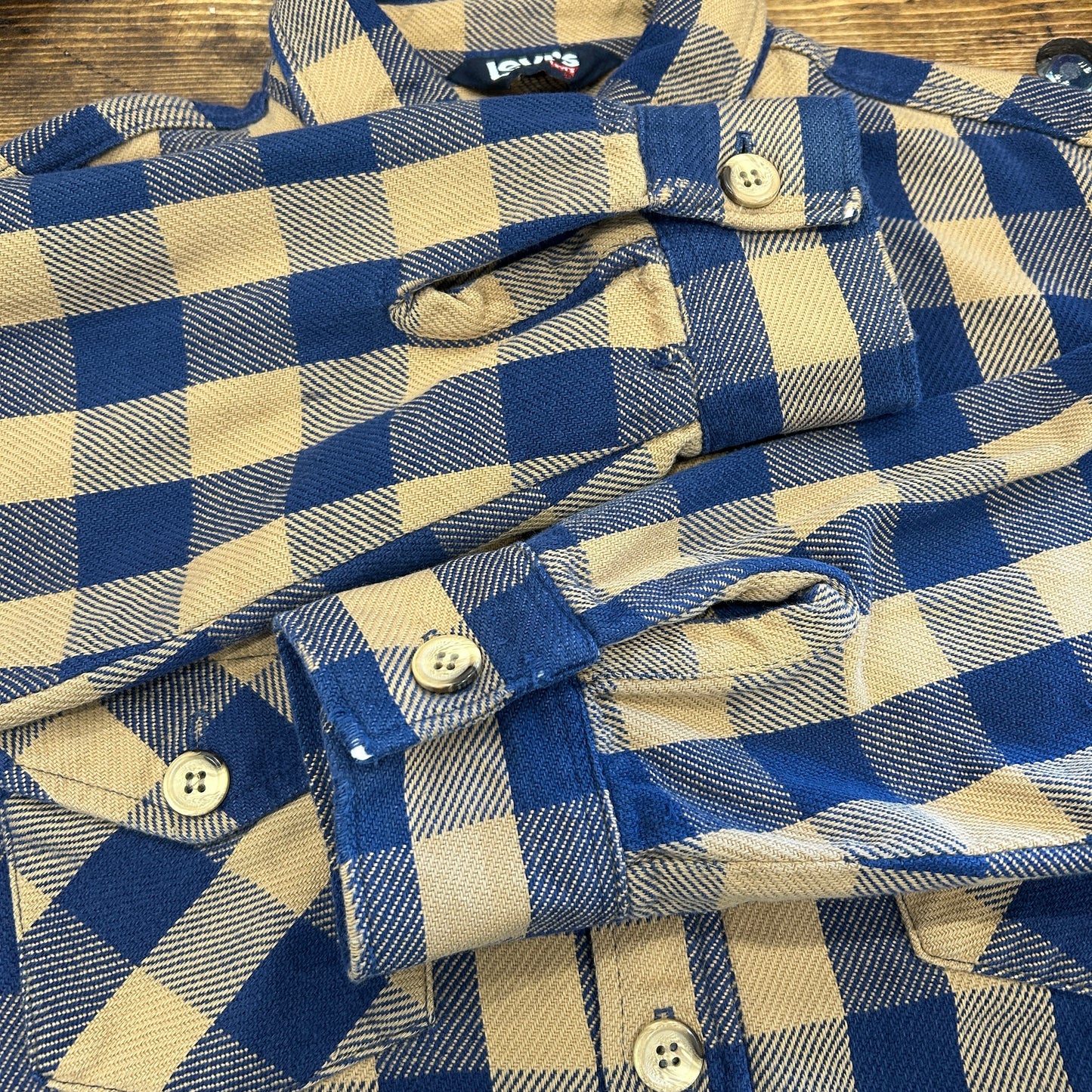 80's Levi's for men flannel shirt リーバイス ネルシャツ ベージュ ブルー (不明)/A8953SH-SO