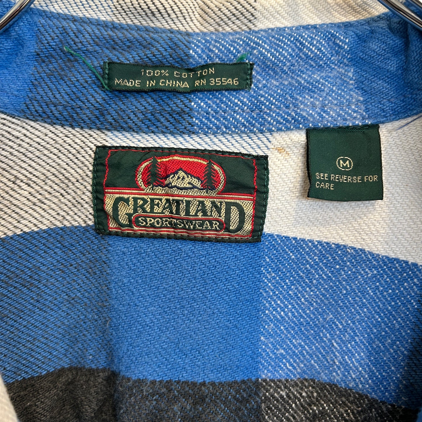 90's ~ GREATLAND チェック フランネルシャツ ブラック ブルー ホワイト (M)/C0281SH-SO