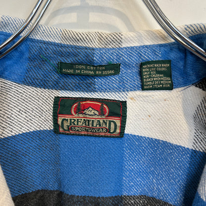 90's ~ GREATLAND チェック フランネルシャツ ブラック ブルー ホワイト (M)/C0281SH-SO