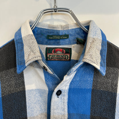 90's ~ GREATLAND チェック フランネルシャツ ブラック ブルー ホワイト (M)/C0281SH-SO