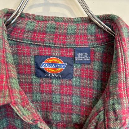 90's Dickies チェック フランネルシャツ レッド グリーン (XL)/C0247SH-SO