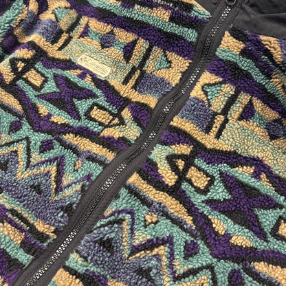 90's Columbia フリース フルジップ ネイティブ 黒青紫ベージュ (L)/B3039F-SO