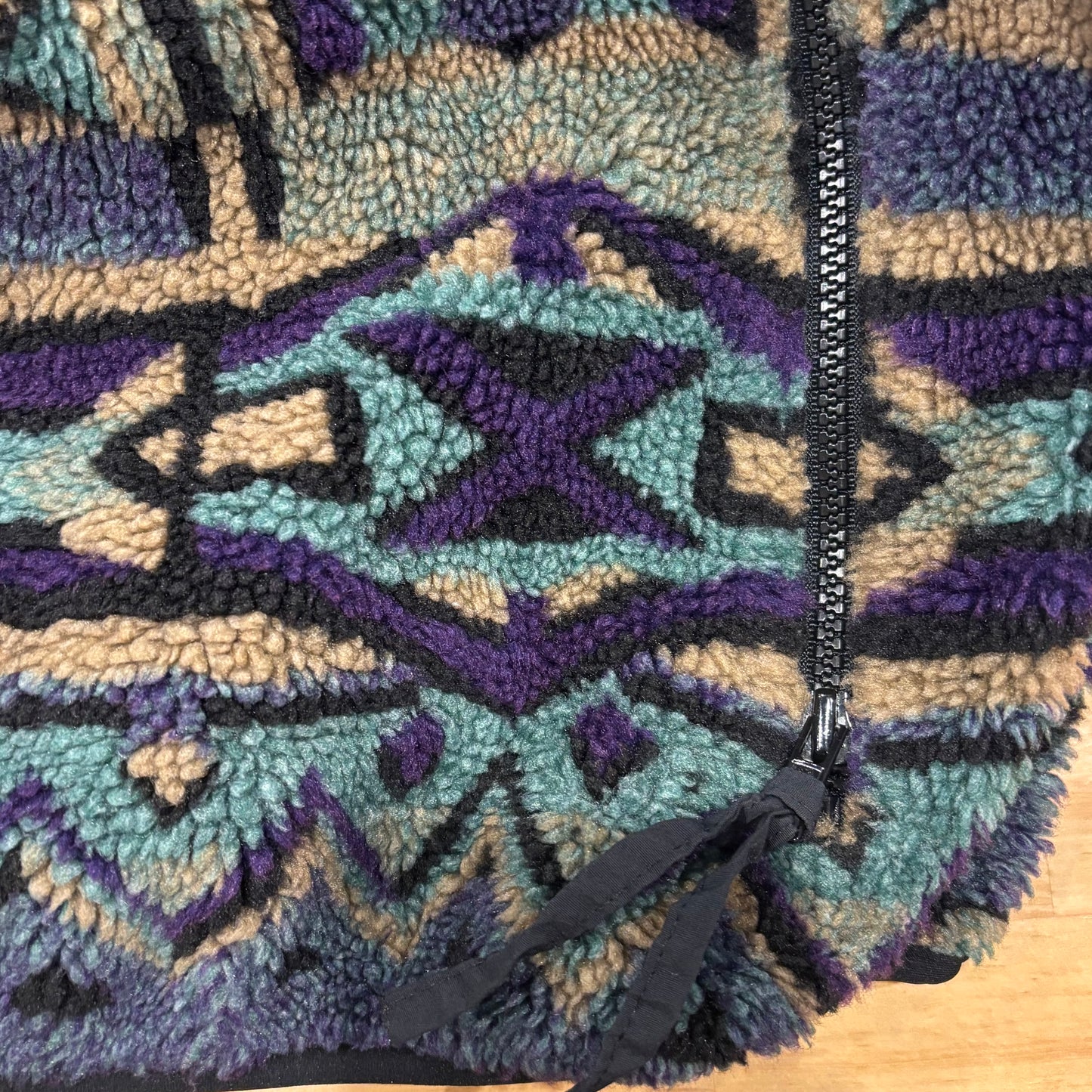 90's Columbia フリース フルジップ ネイティブ 黒青紫ベージュ (L)/B3039F-SO