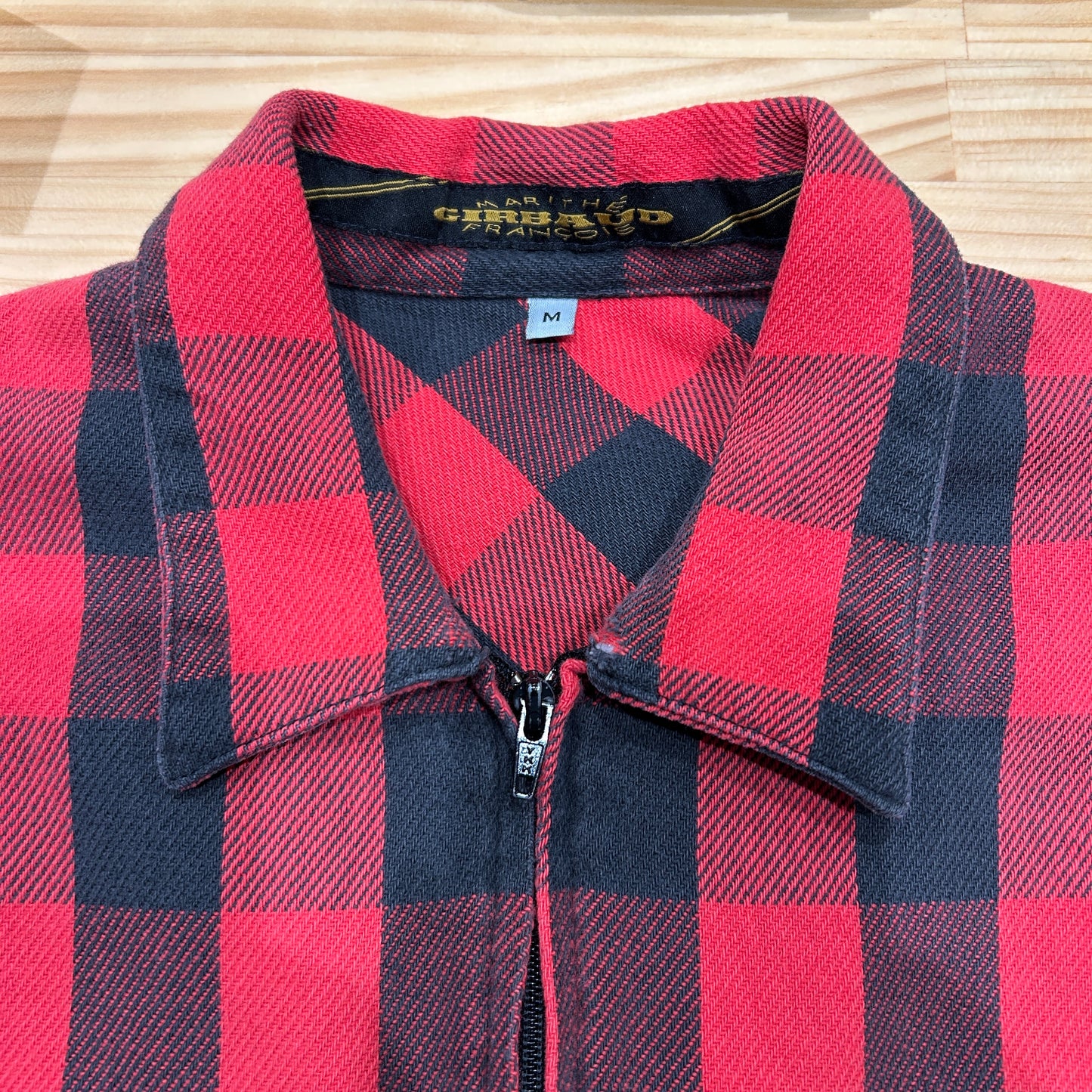 90's ~ marithe francois girbaud マリテフランソワジルボー ジップ ネルシャツ 赤黒 (M)/A8942SH-SO