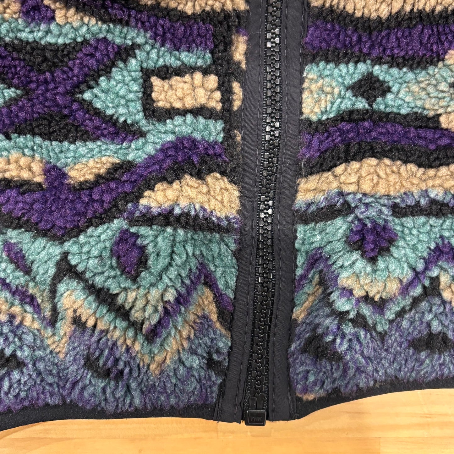 90's Columbia フリース フルジップ ネイティブ 黒青紫ベージュ (L)/B3039F-SO