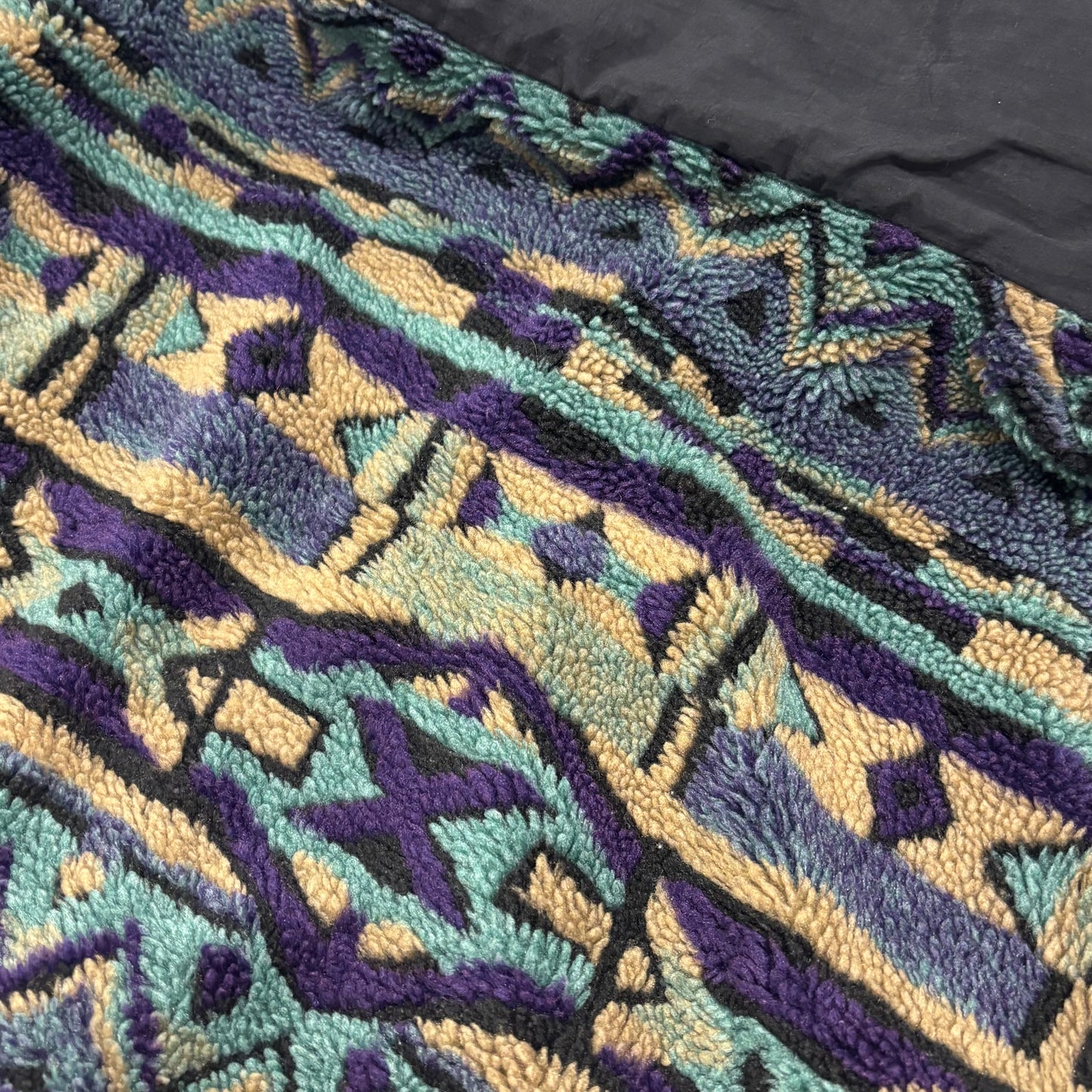 90's Columbia フリース フルジップ ネイティブ 黒青紫ベージュ (L)/B3039F-SO